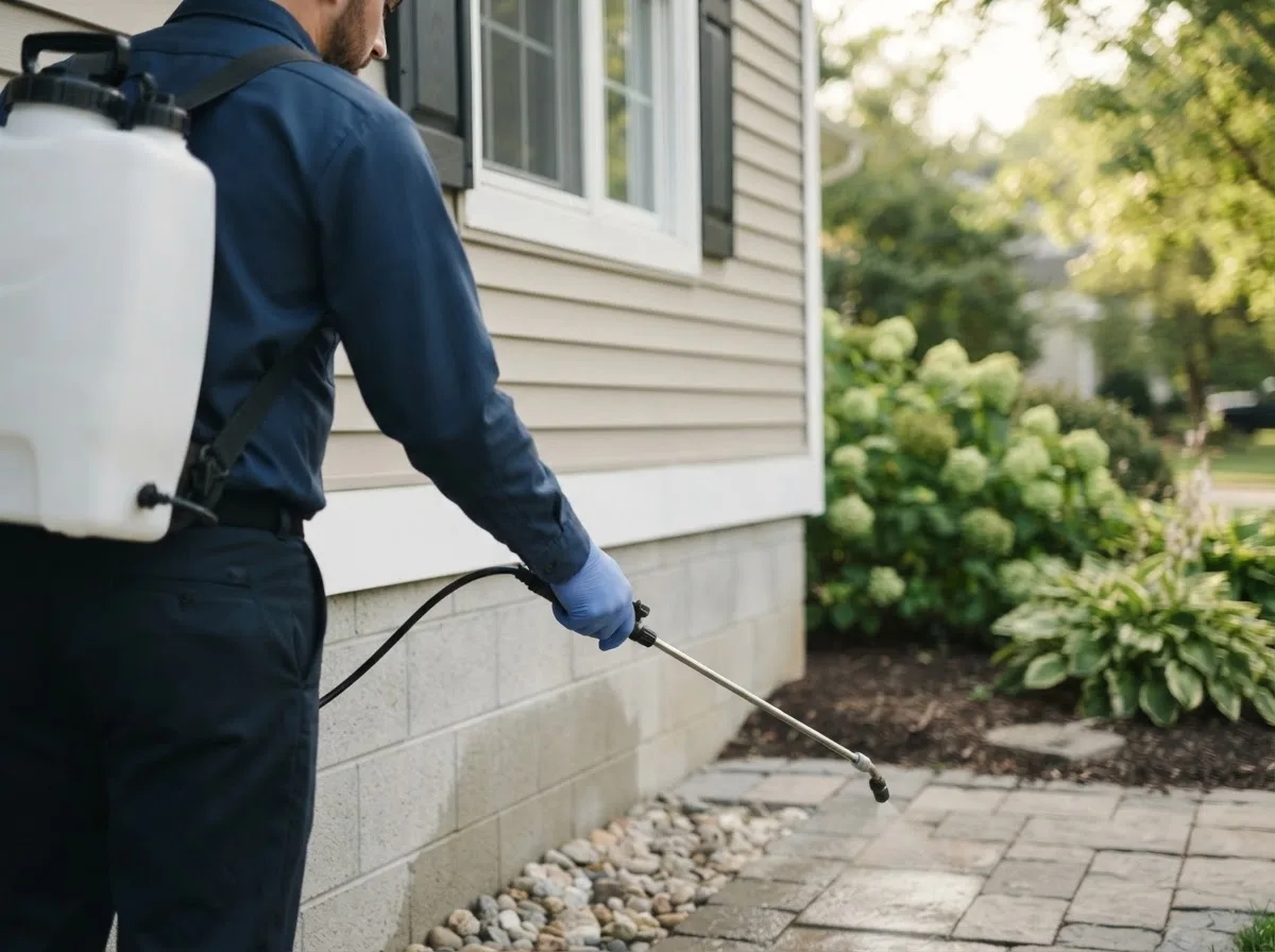 Pest control technician inspecting a home in Bennington, KS